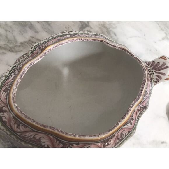 X-Large Hand Painted Floral Portugal Heavy Soup Tureen Bowl Signed - Picture 5 of 8